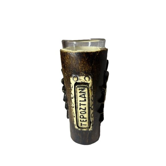 Aztec Mayan Calendar Tepoztlan Bud Vase, Ceramic Wrapped Glass 4” Tall - Picture 4 of 12